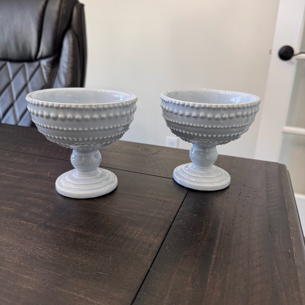 Elegant Light blue Glass Textured Pedestal Bowls
